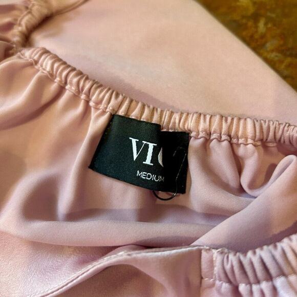 VICI Pink Satin Crossover Halter Tie Neck Blouse with Open Back Medium - NEW! - Picture 11 of 14